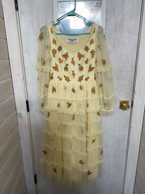 JessaKae Yellow Floral Tiered Tulle Dress